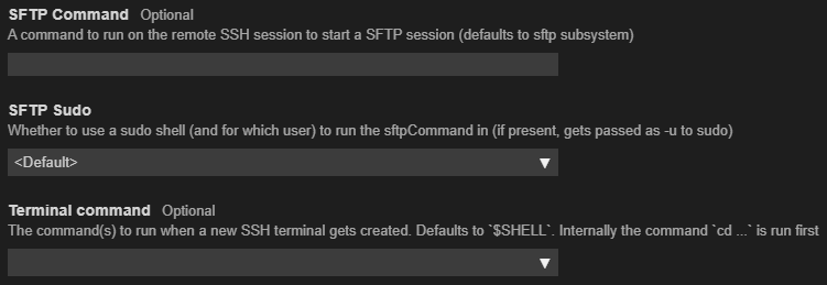 SFTP and Terminal Command config fields